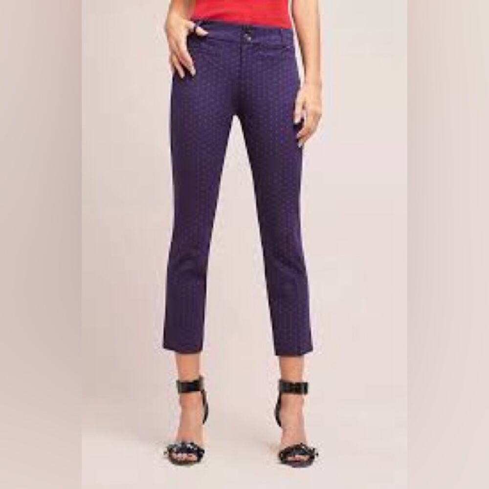 Anthropologie Essential Slim Navy Trouser with Red Accents Size 12 0708